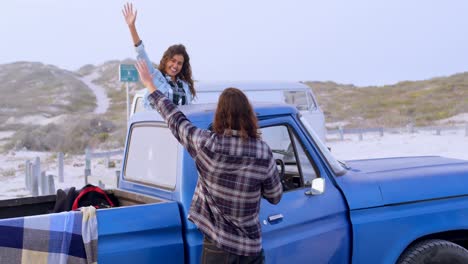 couple having fun on the car 4k