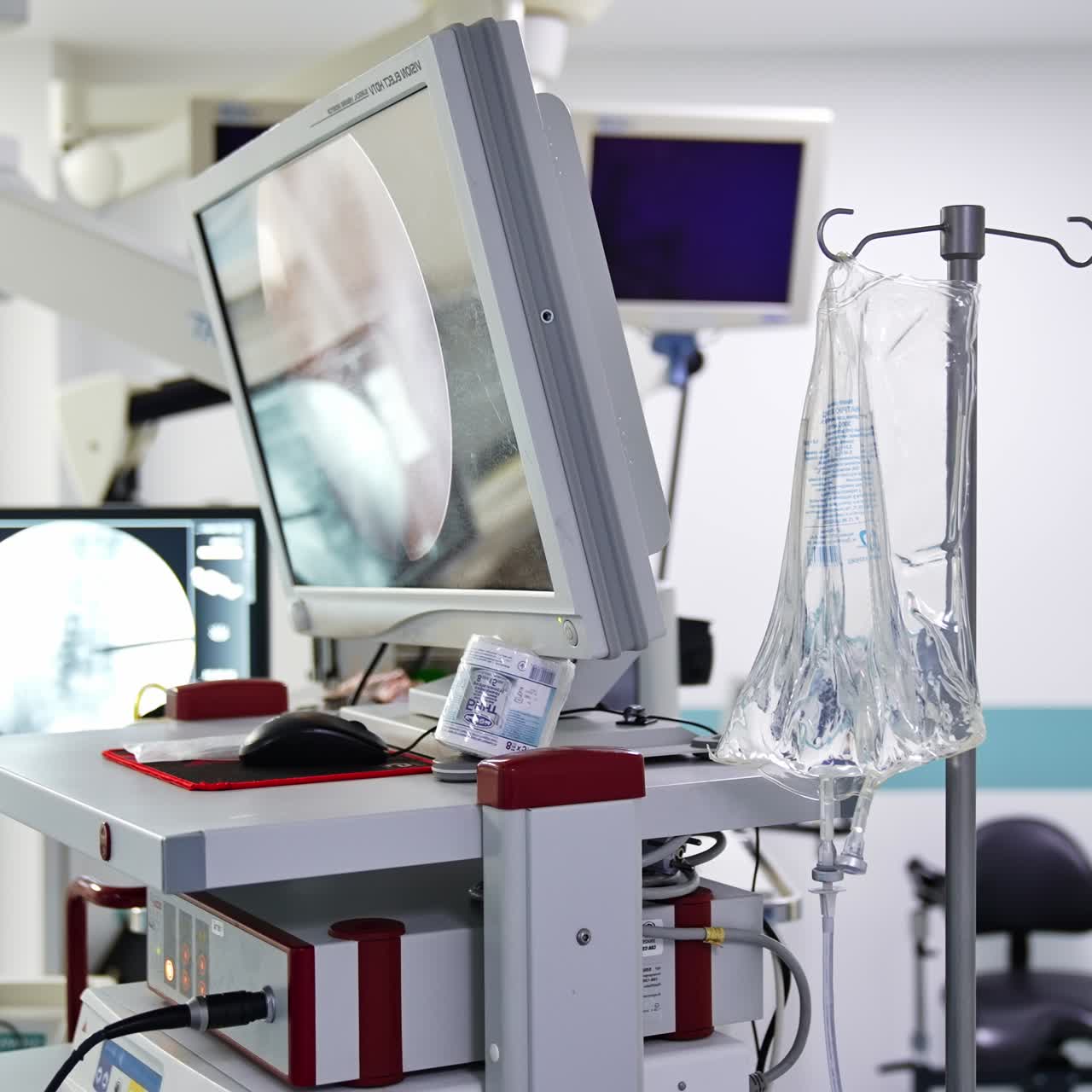 Drop counter and monitors in the surgery room. Close look at the equipment and devices necessary for present-day surgical interventions