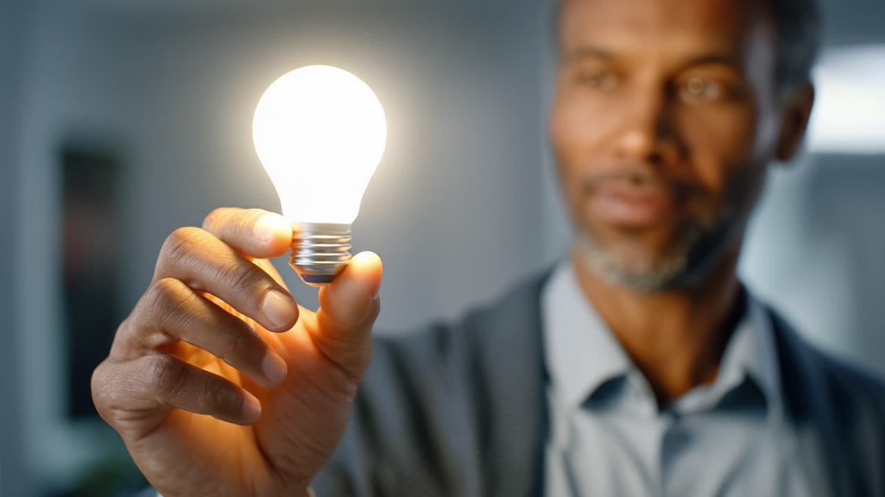 A Person Holding a Brightly Lit Light Bulb, Symbolizing Innovation, Ideas, and Creativity in a Contemporary Indoor Setting