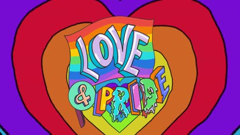 animatie van liefde en trots tekst en regenboog harten.