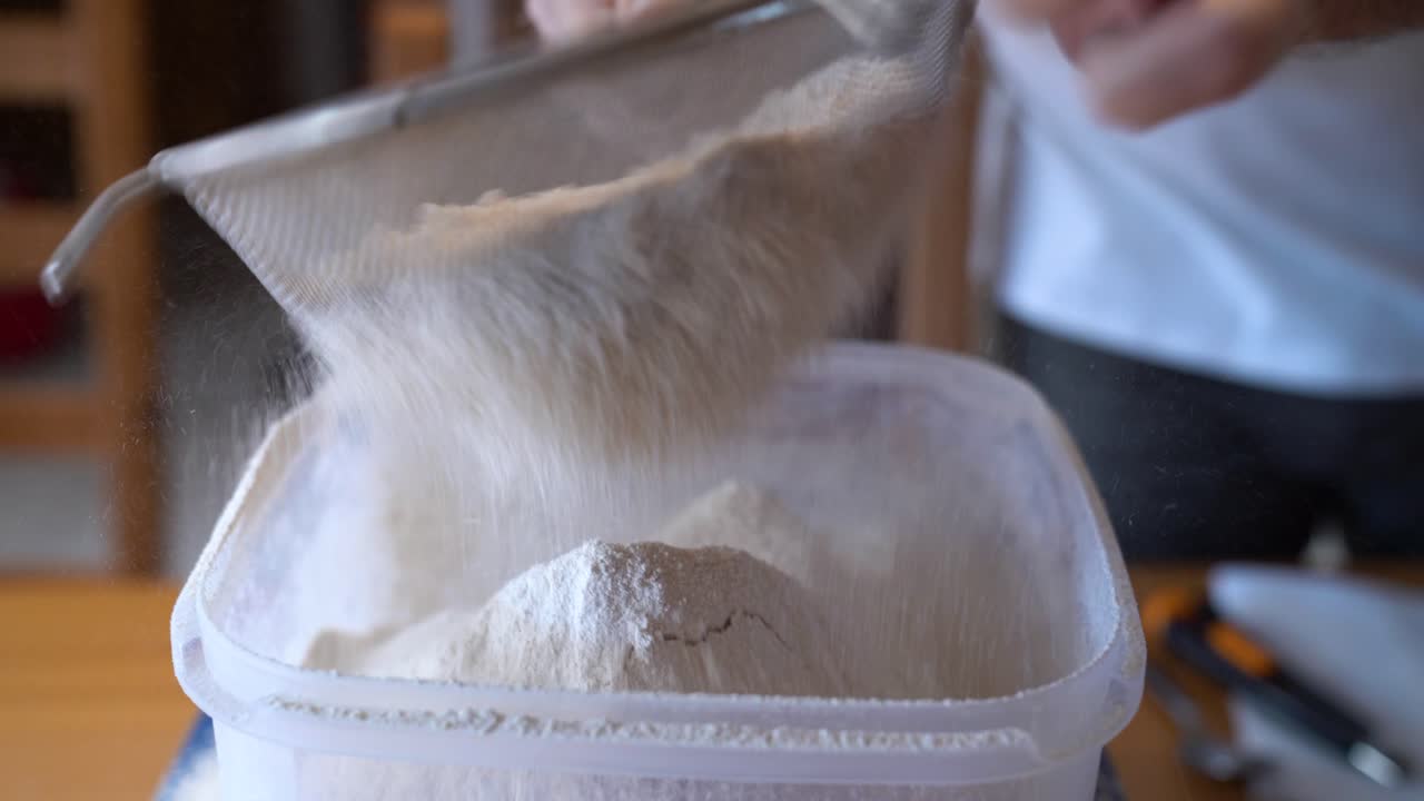 Sifting Flour for Baking: A Close-Up View