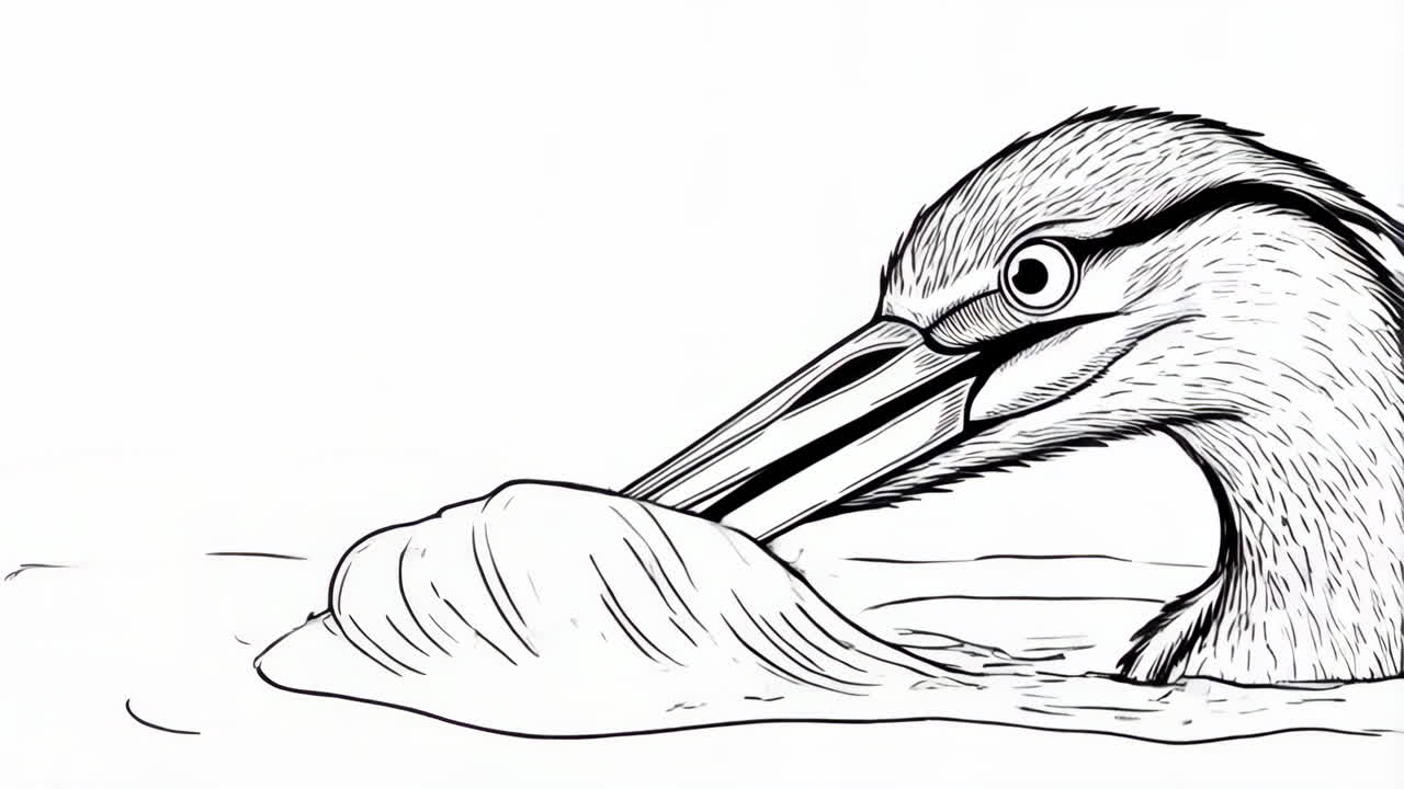 Black and White Drawings of Water and Herons