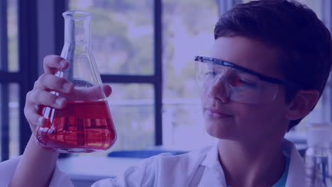 estructuras moleculares que se mueven contra los estudiantes varones que experimentan en el laboratorio