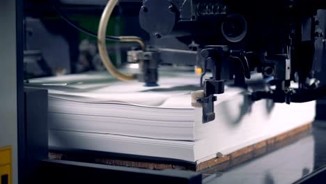 las hojas de papel se cargan en la máquina de impresión offset.