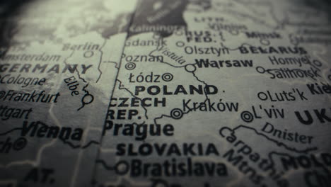 close-up of a map of central europe, highlighting poland and the czech republic