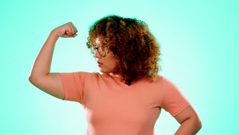 Face,-black-woman-and-flex-for-power