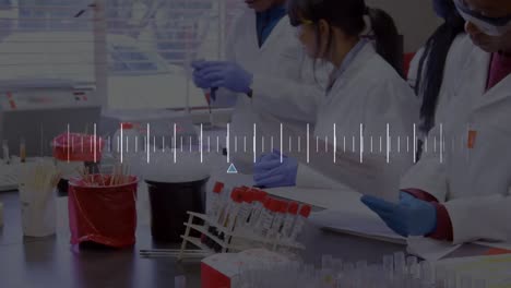 animación del procesamiento de datos sobre diversos científicos en el laboratorio