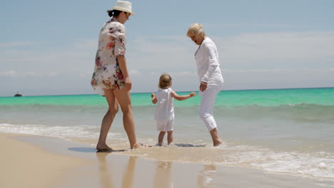 Girl-Enjoying-at-the-Beach-with-Mom-and-Grandma