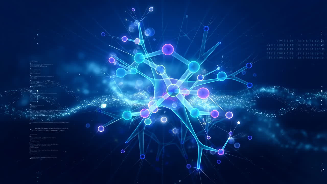 Abstract Glowing Molecular or Neural Network Structure on a Digital Blue Background