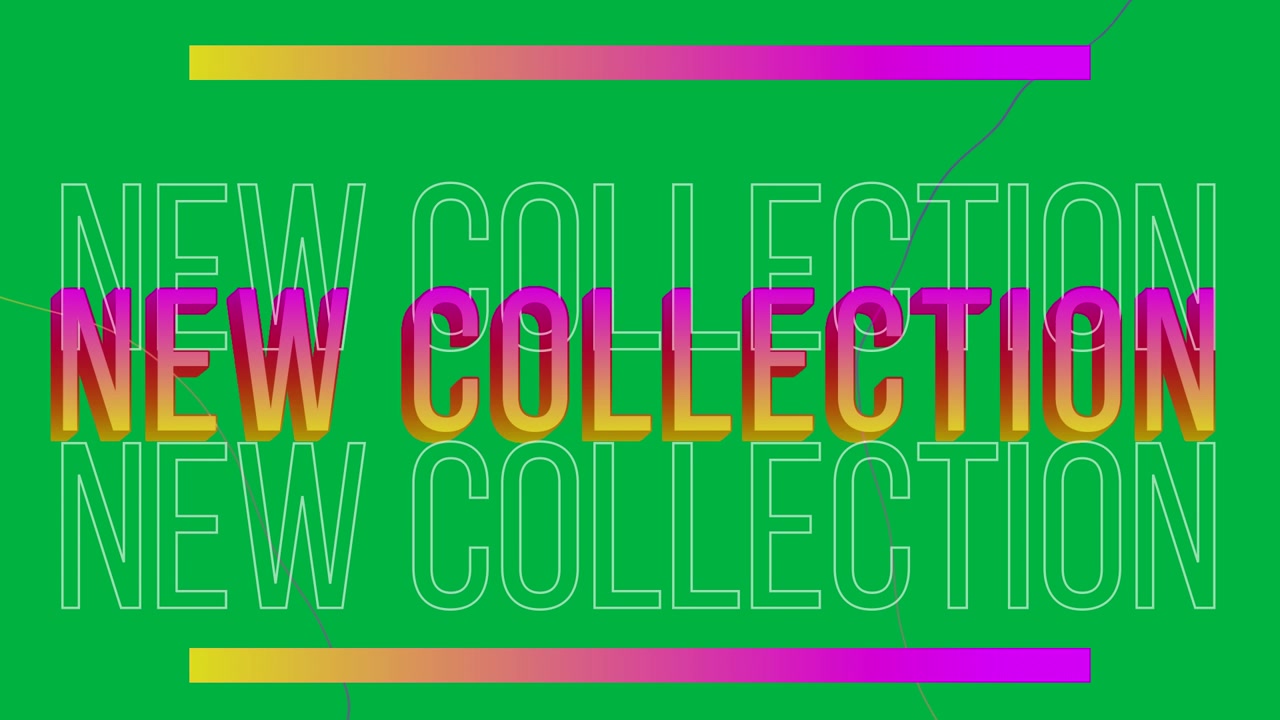Animation of new collection text in pink and yellow letters in repetition on white background