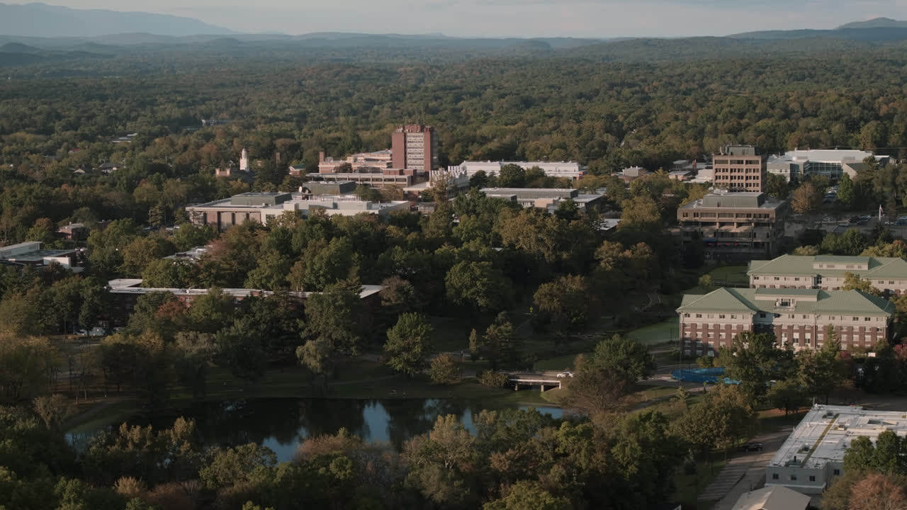 Aerial view of SUNY New Paltz on an autumn afternoon. Shot in the Catskill Mountains