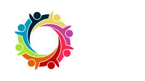 logotipo de personas. grupo símbolo de trabajo en equipo de ocho personas en un círculo.4k resolución gráfica de movimiento