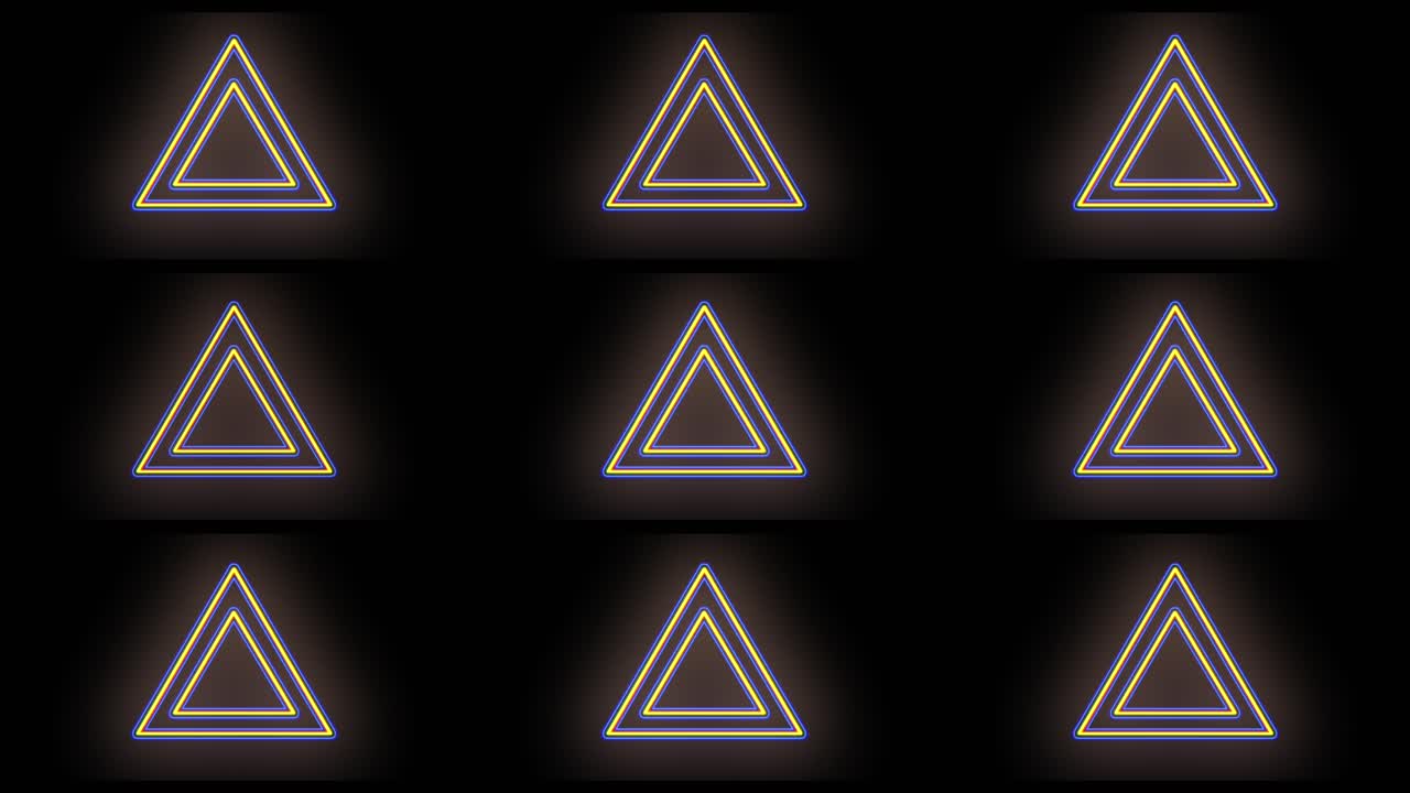 밤에 네온 노란색 기하학적 삼각형 패턴