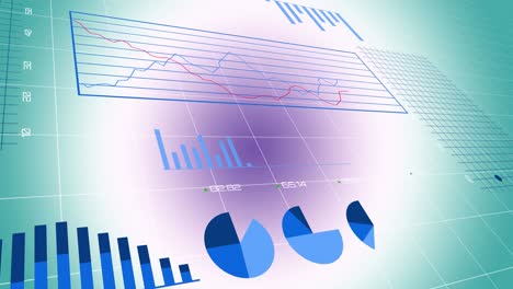 animación del procesamiento de datos estadísticos a través de la red de cuadrícula contra un fondo de gradiente azul