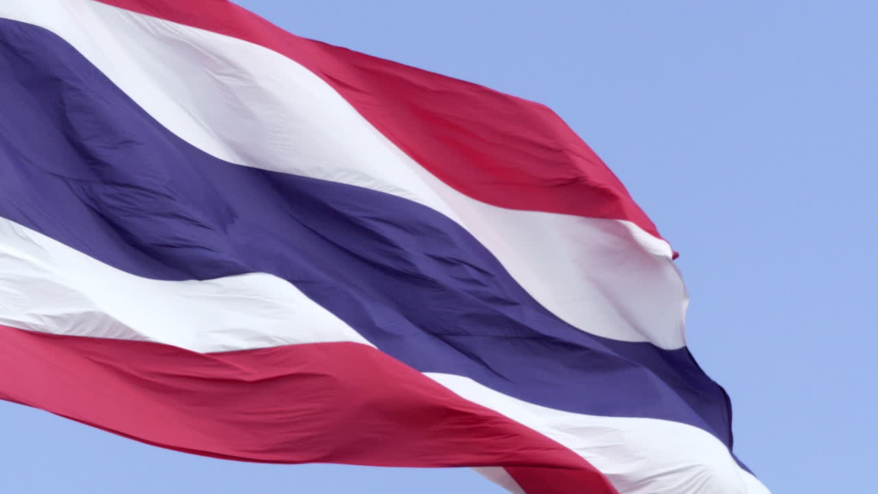 Thai Flag Waving in the Blue Sky