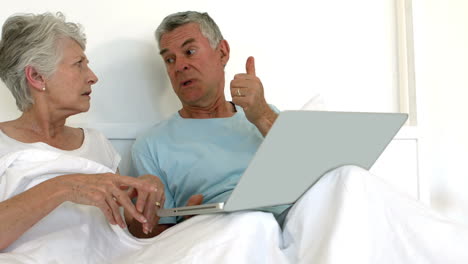 senior couple using laptop together