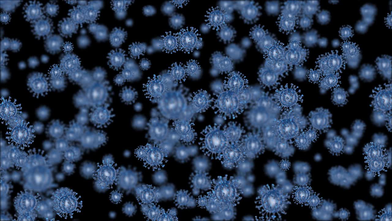 코로나 코로나19 경보: 팬데 박테리아 병원균 의료 건강 위험, 면역학, 바이러스학, 역학 개념, 현미경 바이러스 세포, 3d 렌더링 루프 애니메이션