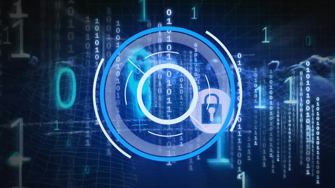 Animation of scope scanning over binary coding and clouds