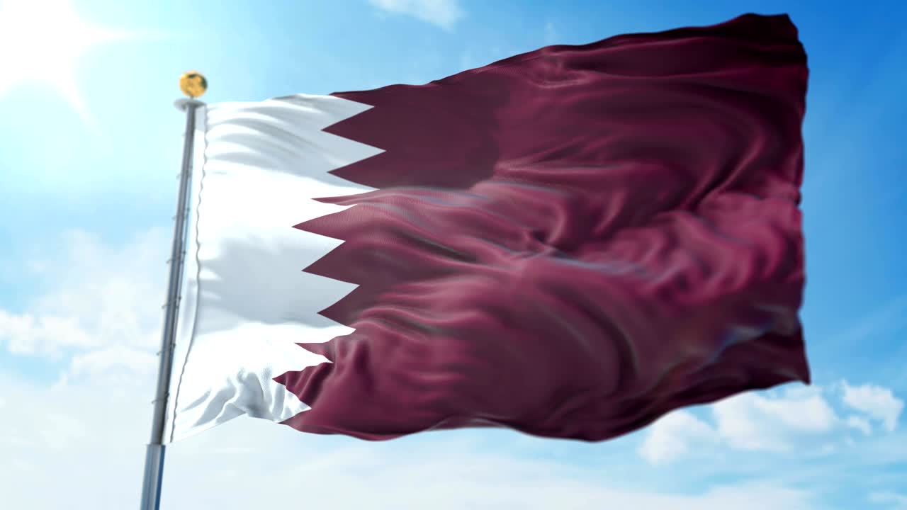 Qatar flag seamless looping 3D rendering video. Beautiful textile cloth fabric loop waving