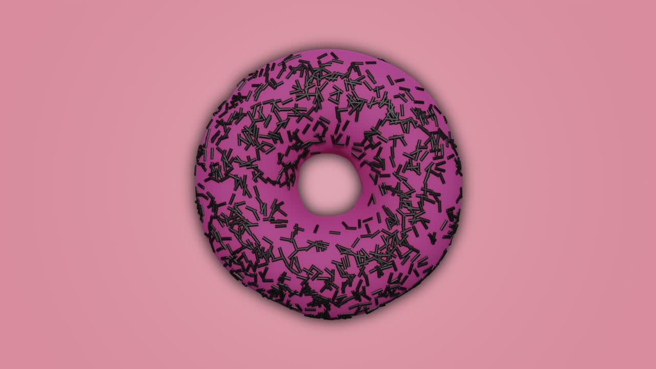 rosado colorido esmaltado y salpicado rosquilla girando en fondo abstracto magenta