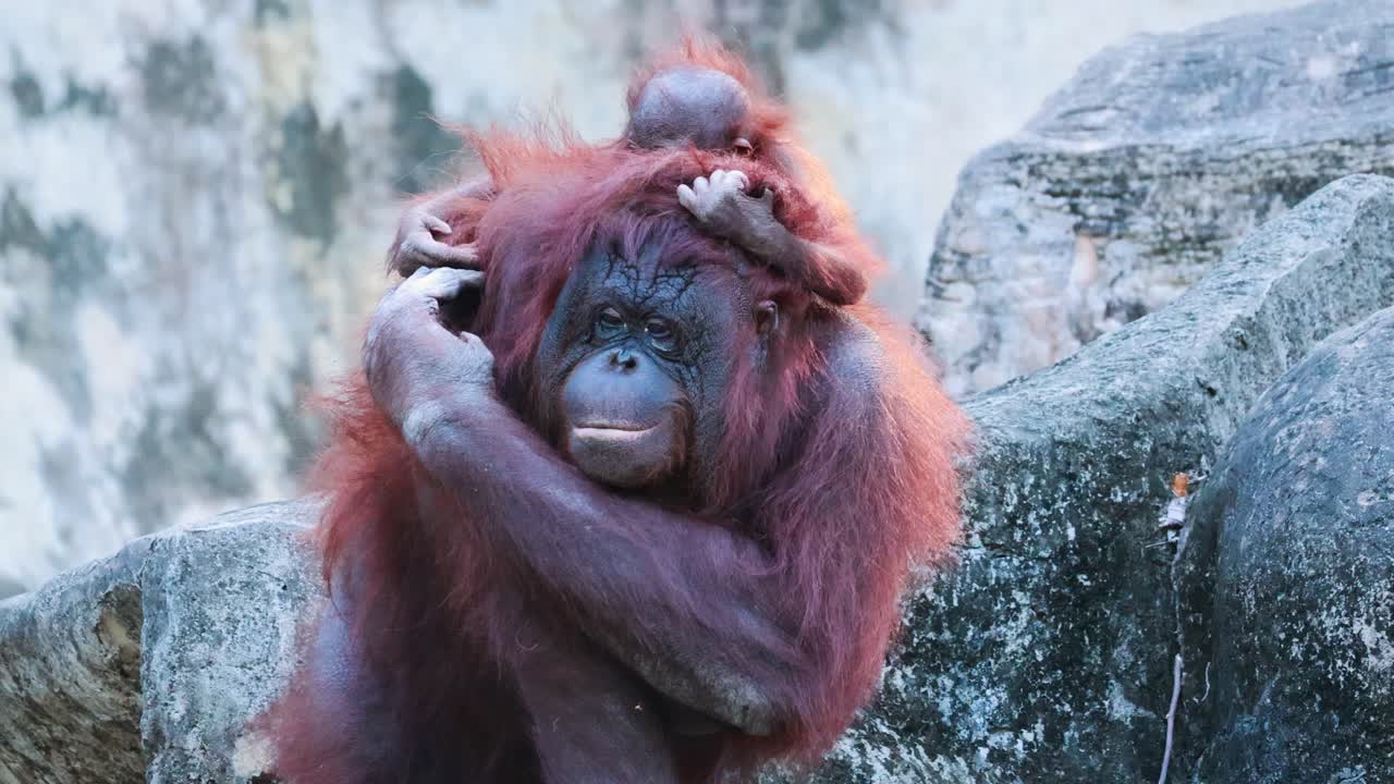 orangután que se limpia en un entorno natural