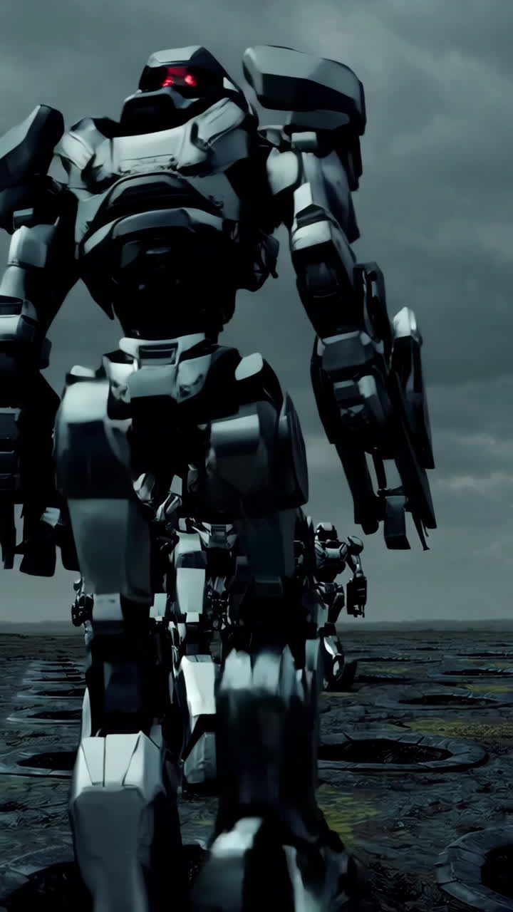 Metal Robots Marching in a Stormy Landscape