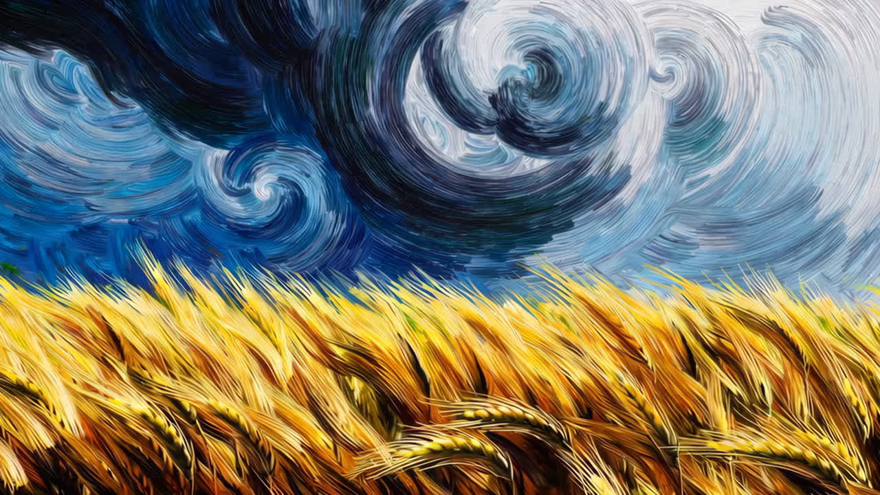 Wheat Field Under a Stormy Sky - Impressionist Style