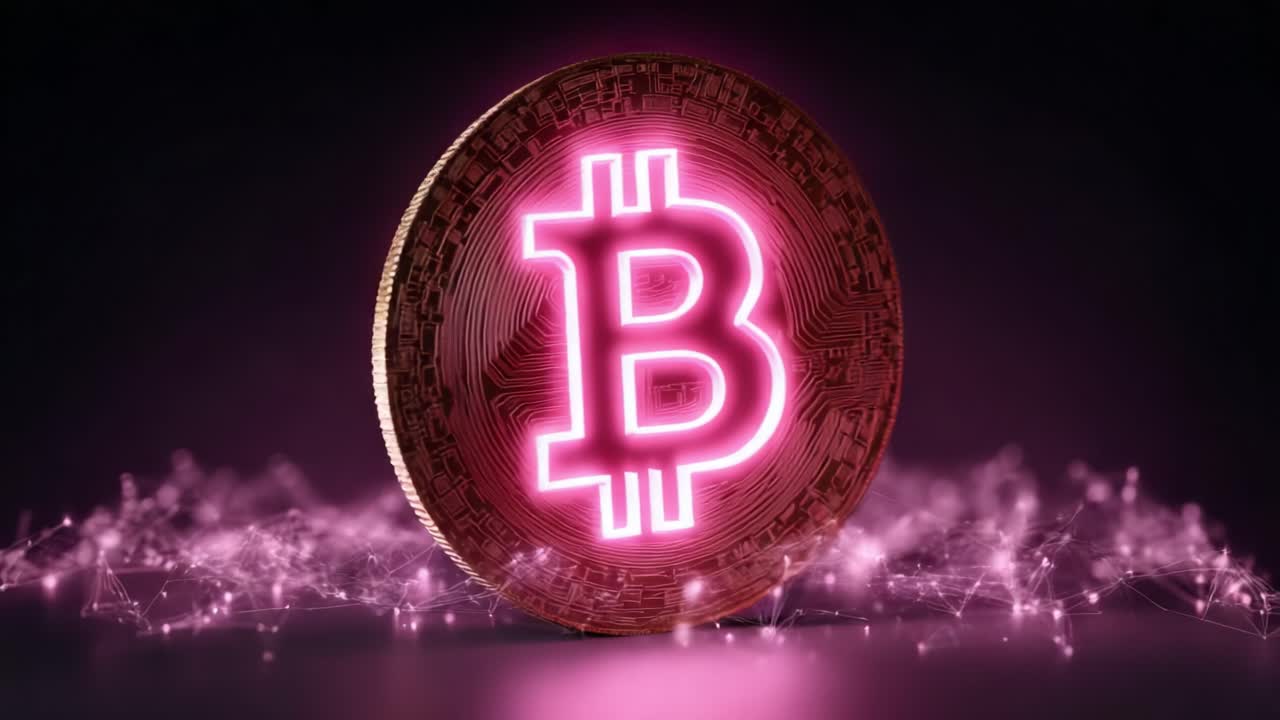 A Stunning Visual Representation of a Crypto Coin with a Vibrant Pink Glow Against a Dark Background, Symbolizing the Future of Digital Currency and Blockchain Technology