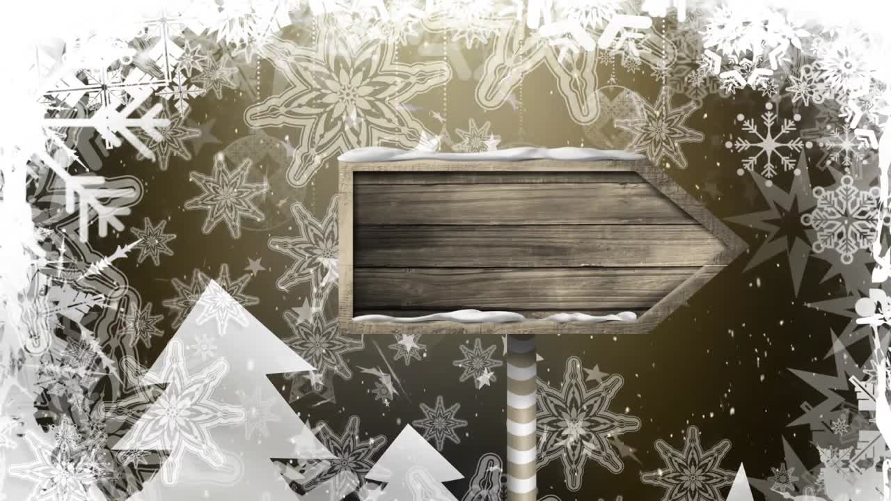 눈이 내리고 나무 표지판