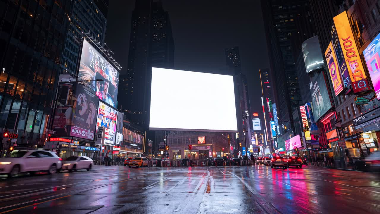 Calle de la ciudad con carteles luminosos por la noche