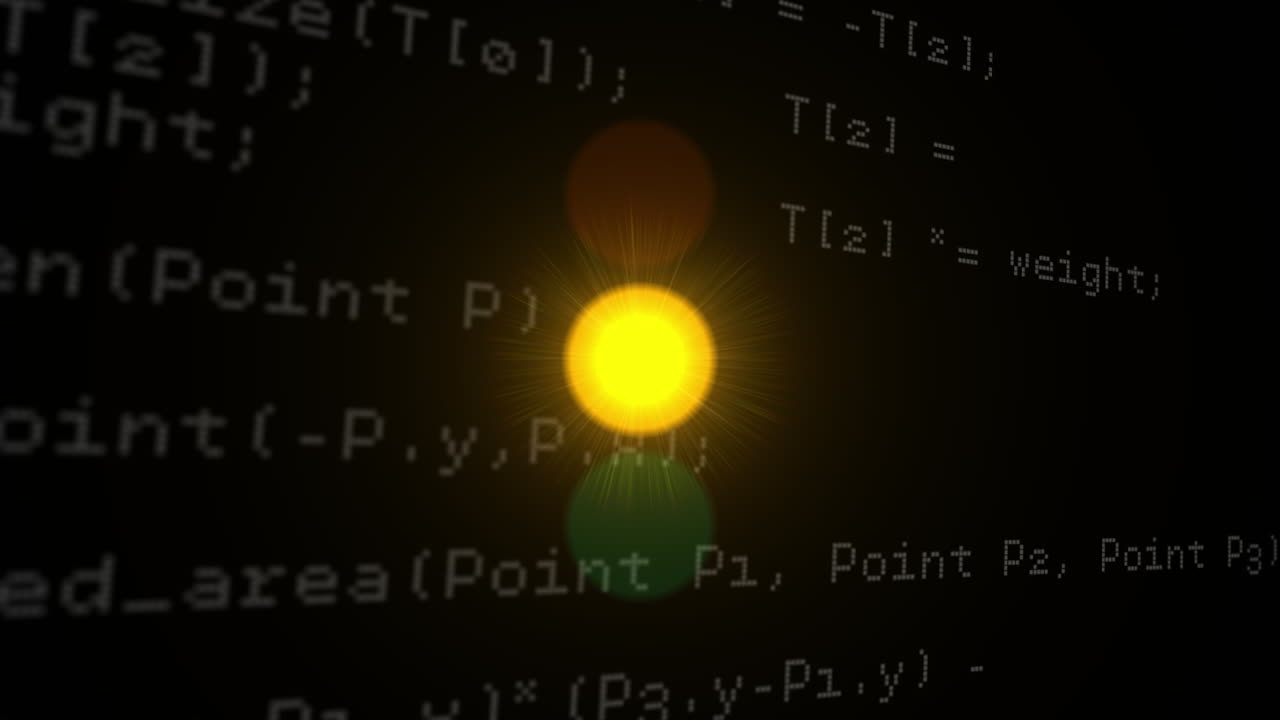 animatie van gegevensverwerking over verkeerslichten en donkere achtergrond
