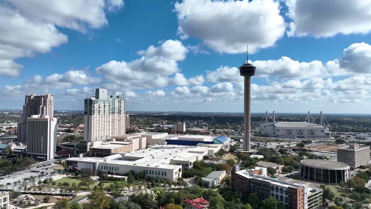 Drone view of downtown San Antonio, Texas buildings
