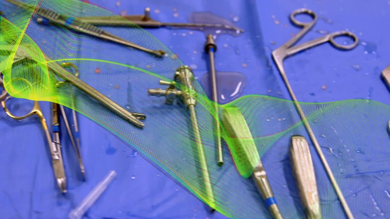 animación de formas verdes sobre instrumentos quirúrgicos