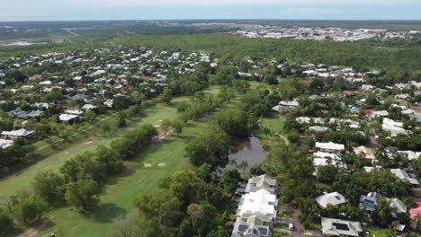 aerial view over a neighborhood in