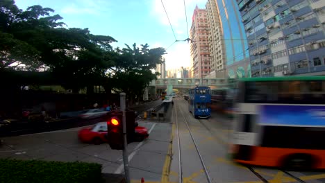 pov hong kong city streets from tramways.