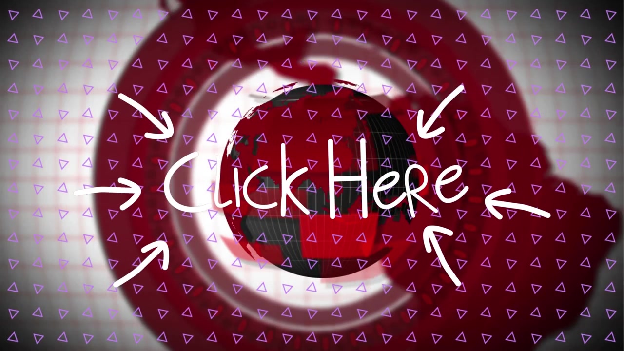 Animation of shapes and click here text over globe