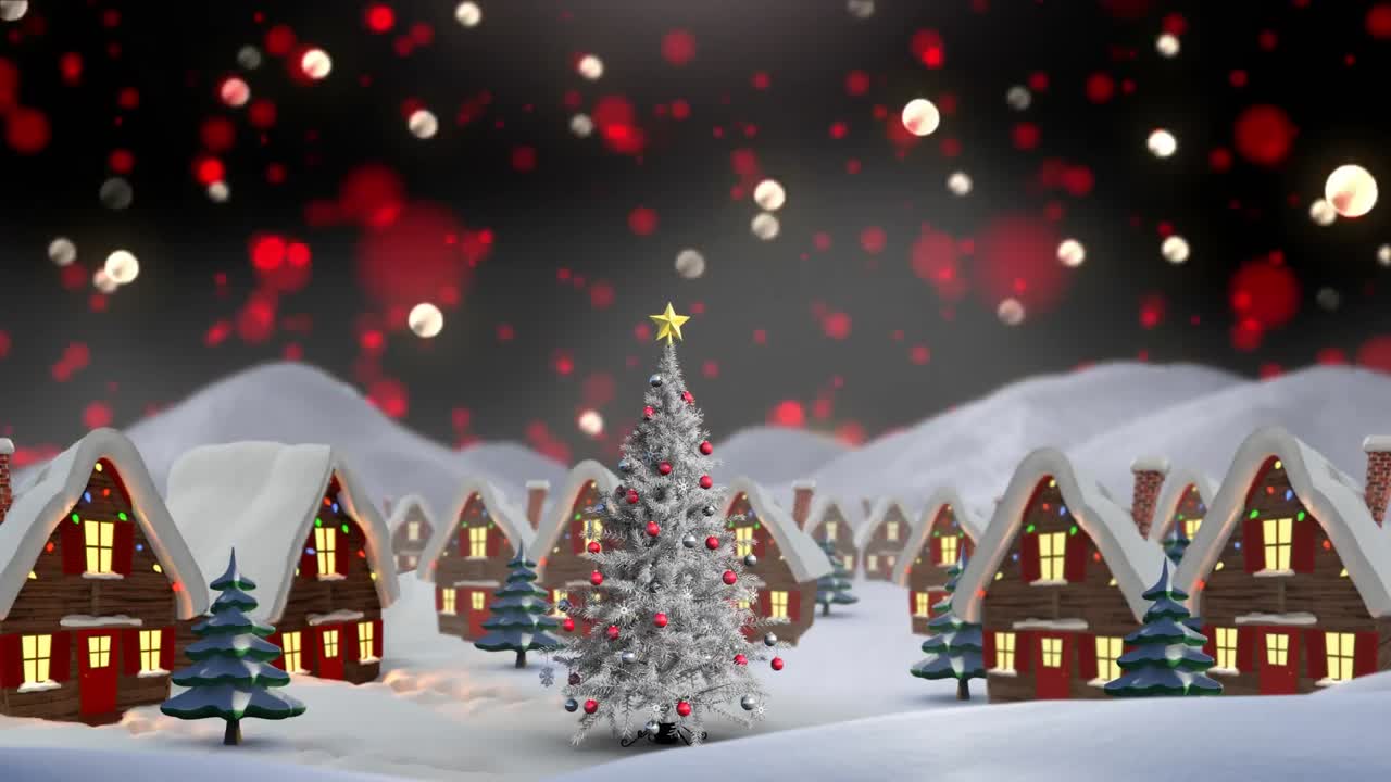 요정의 불빛으로 집 위에 내리는 눈의 애니메이션