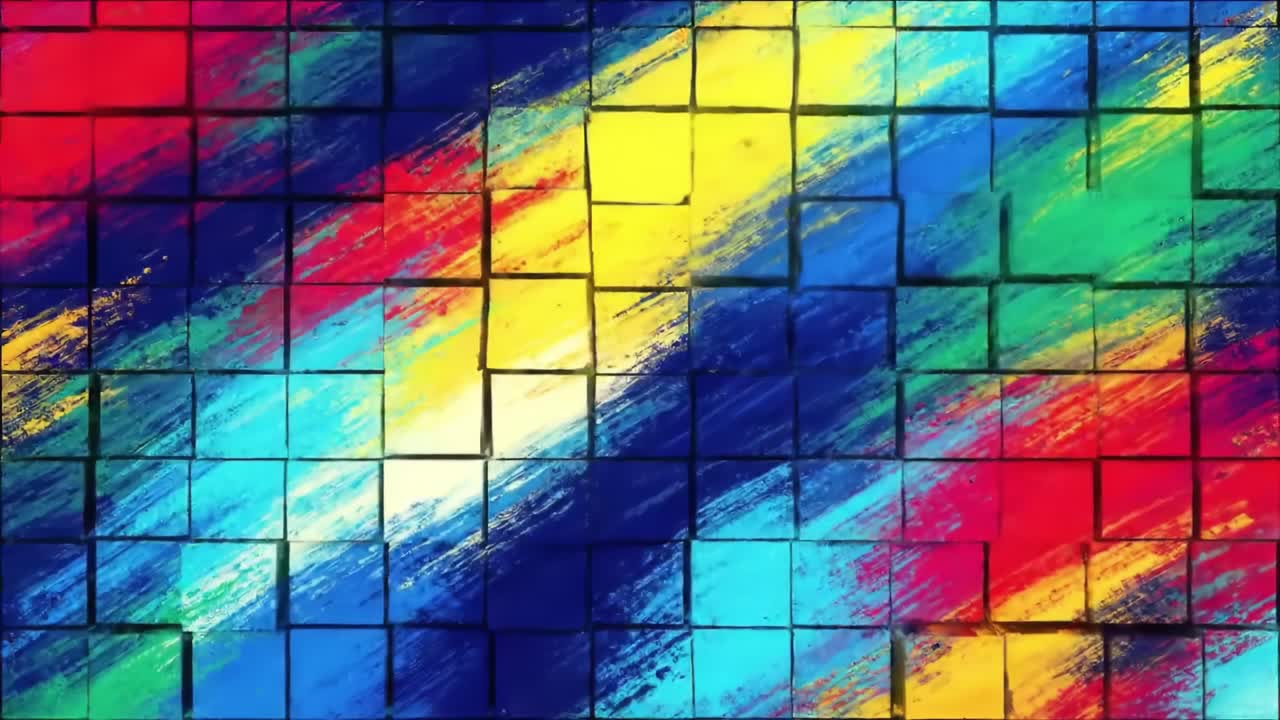 Dynamic brush strokes create a stunning blend of vivid colors in an abstract artwork. This captivating piece is created in a vibrant studio setting, showcasing artistic expression.