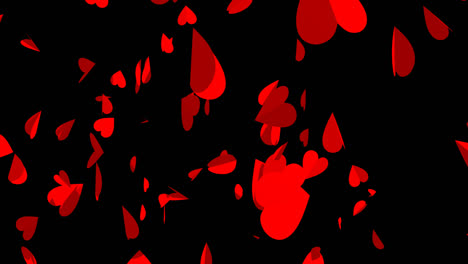 falling red hearts on black background