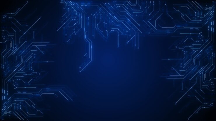 Sfondo tecnologico astratto con linee di circuito, flusso di dati digitali futuristico, scheda madre IA