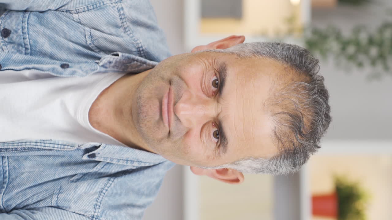 오만한 오만한 남자의 수직 비디오.