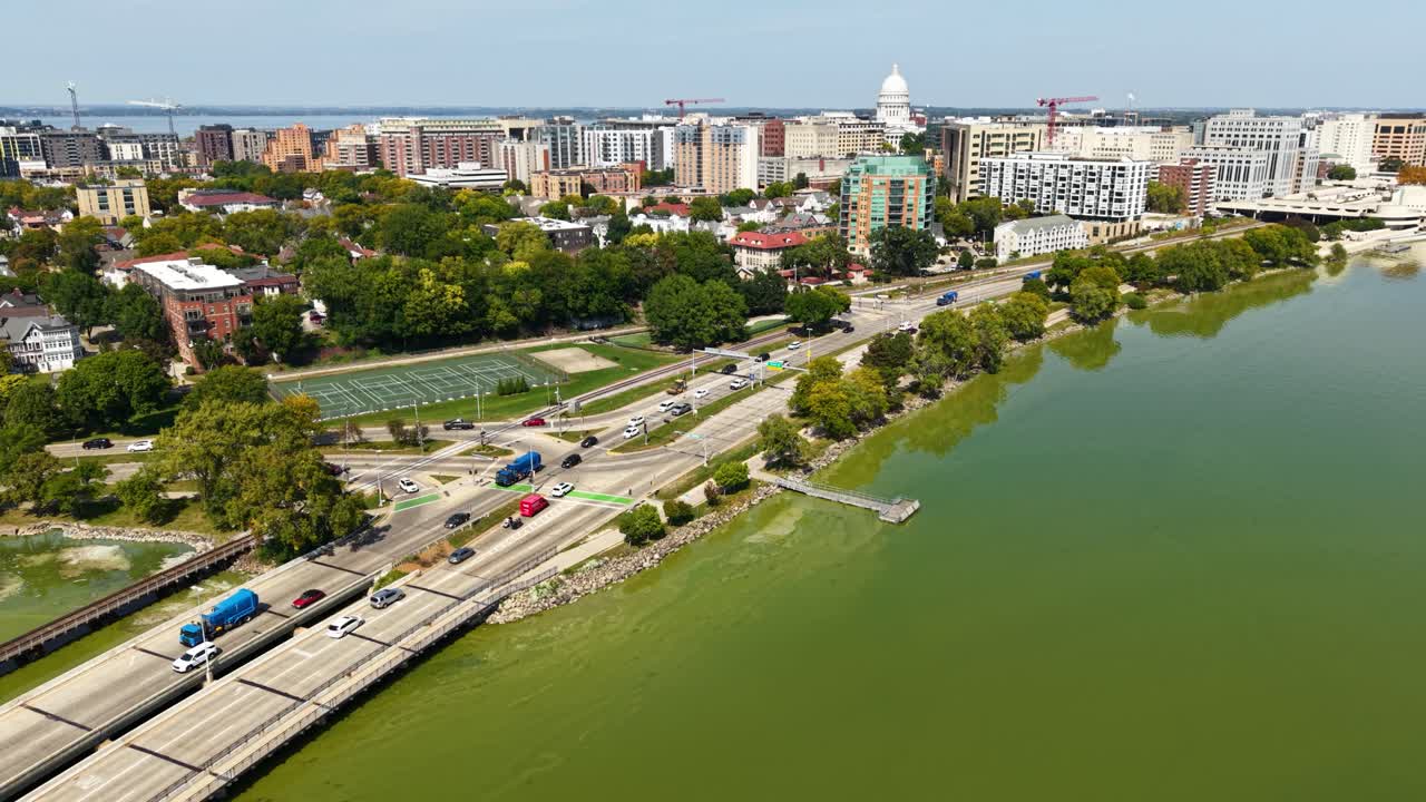 Aerial shot of traffic near Madison Wisconsin