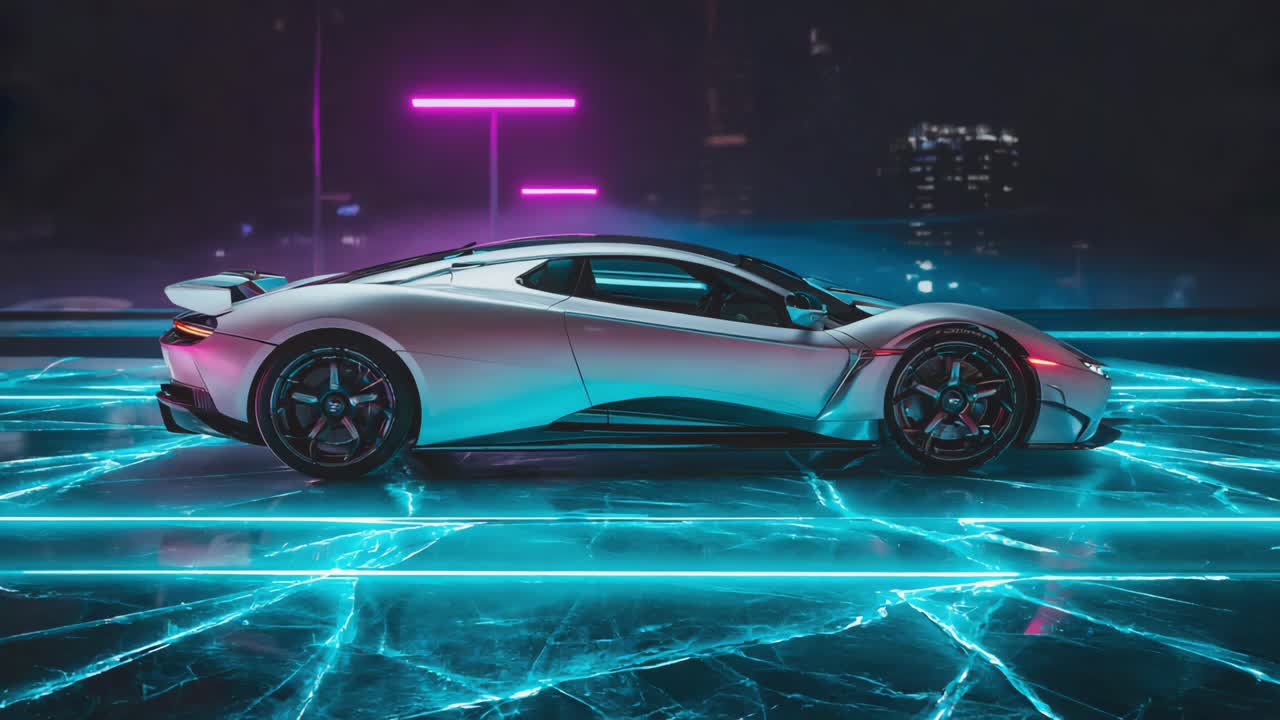 Futuristic Sports Car Illuminated by Neon Lights