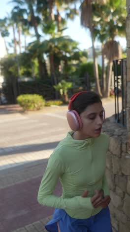 woman running outdoors with headphones