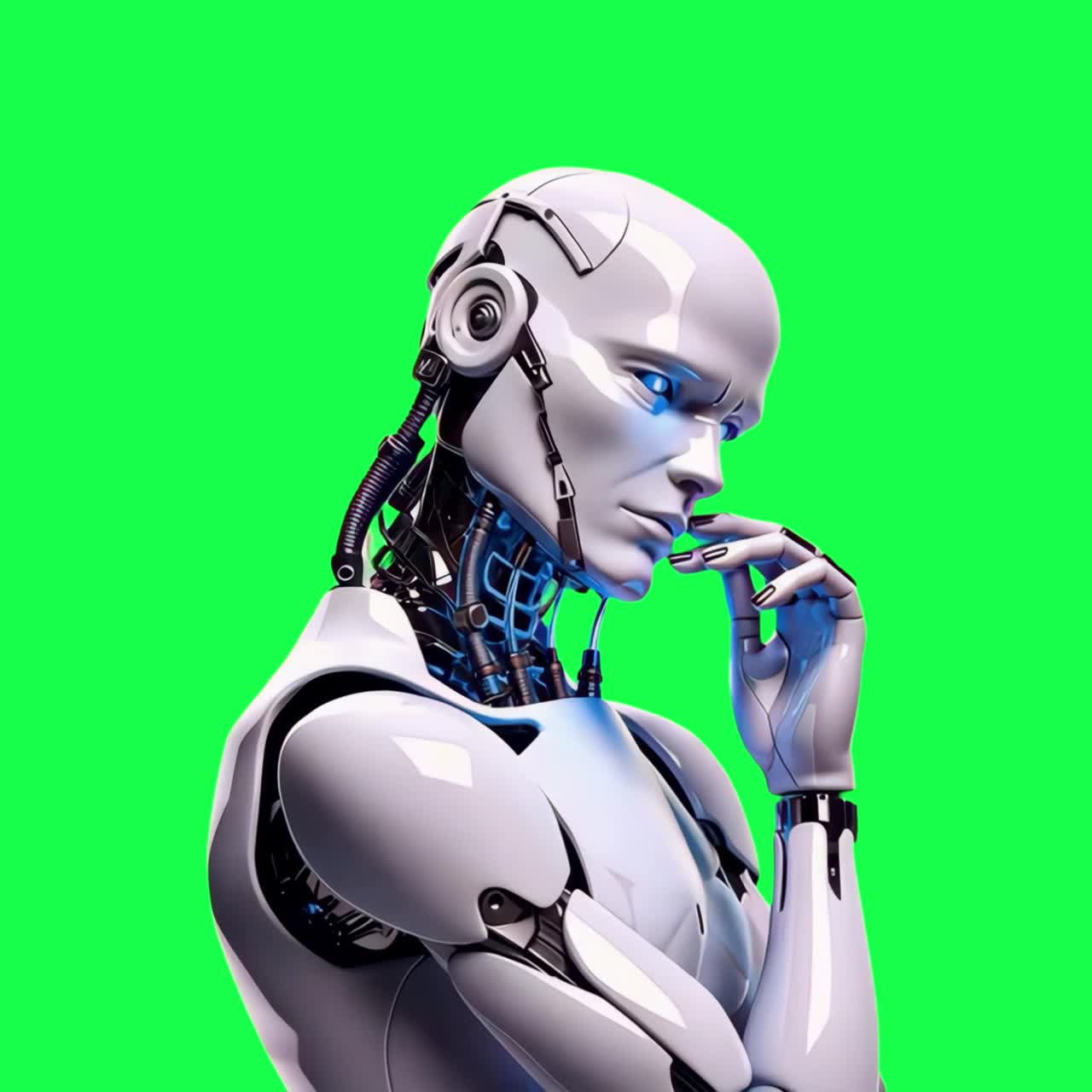 AI robot 3d design animation, transparent 4K video, green screen