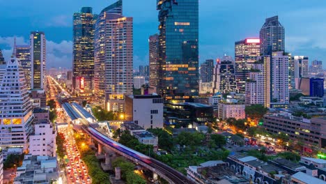 time-lapse day to night traffic during rush hour in business area at bangkok,thailand