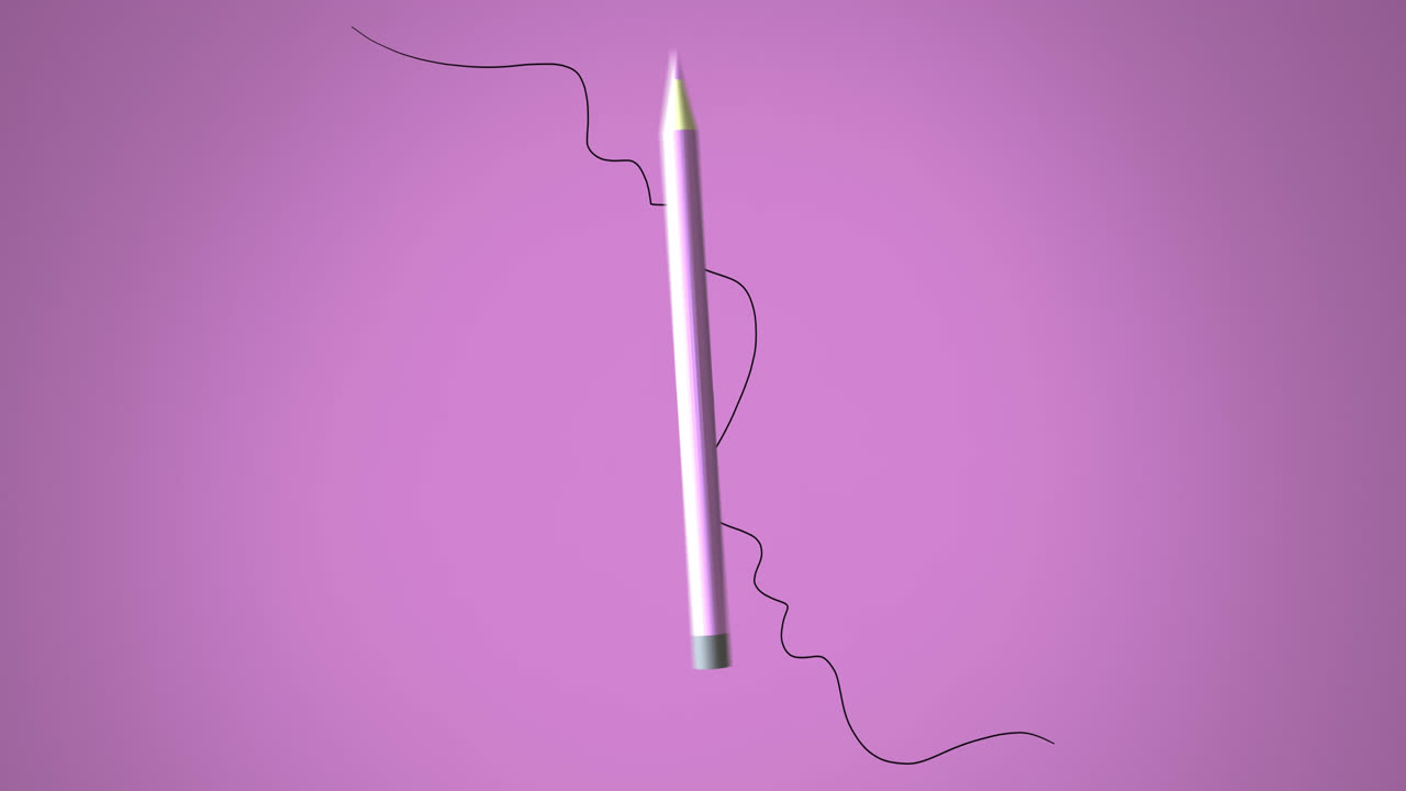animación de lápiz en movimiento y cuerda negra en fondo rosa