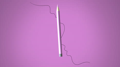 animation of pencil moving and black string on pink background