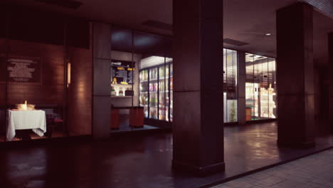 frente de la tienda de la noche lluviosa