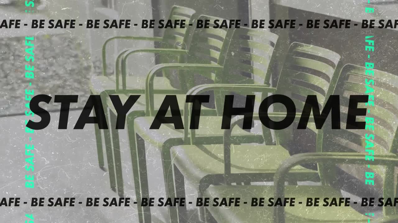 단어의 애니메이션 집에 머물고 배경에 테라스가 안전합니다